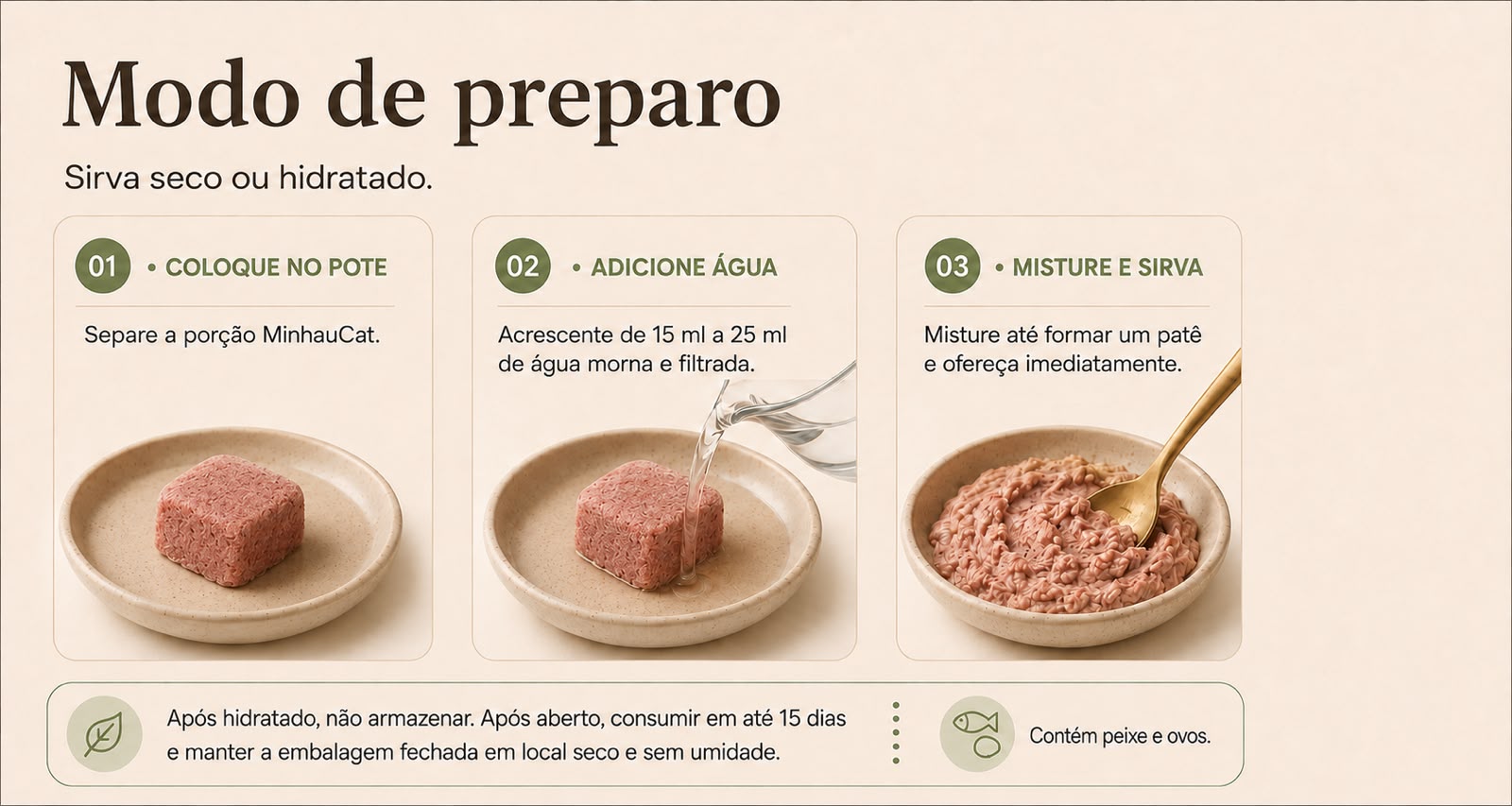 Modo de preparo MinhauCat em três etapas