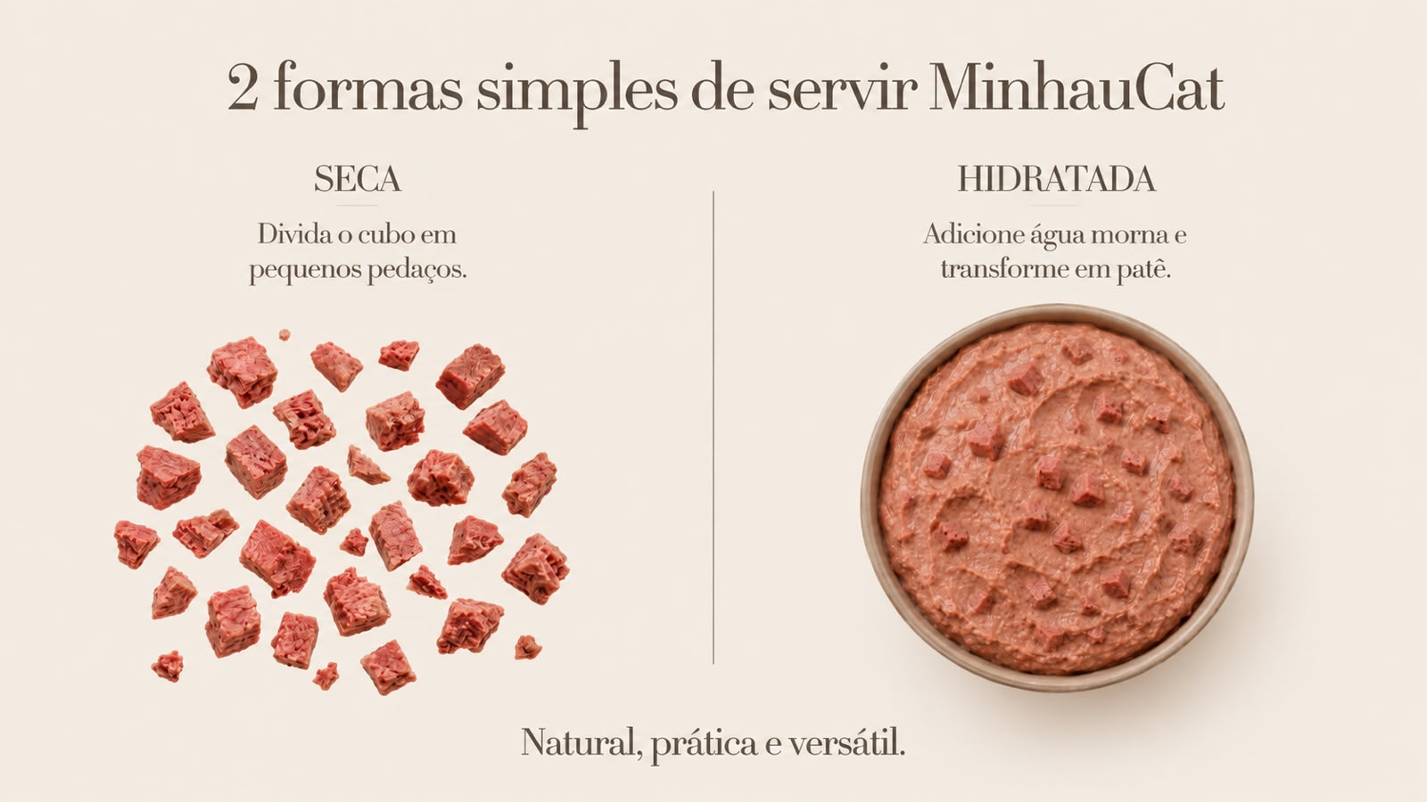Duas formas simples de servir MinhauCat: seca ou hidratada
