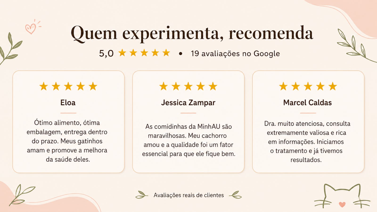 Avaliações reais no Google: Eloa, Jessica Zampar e Marcel Caldas