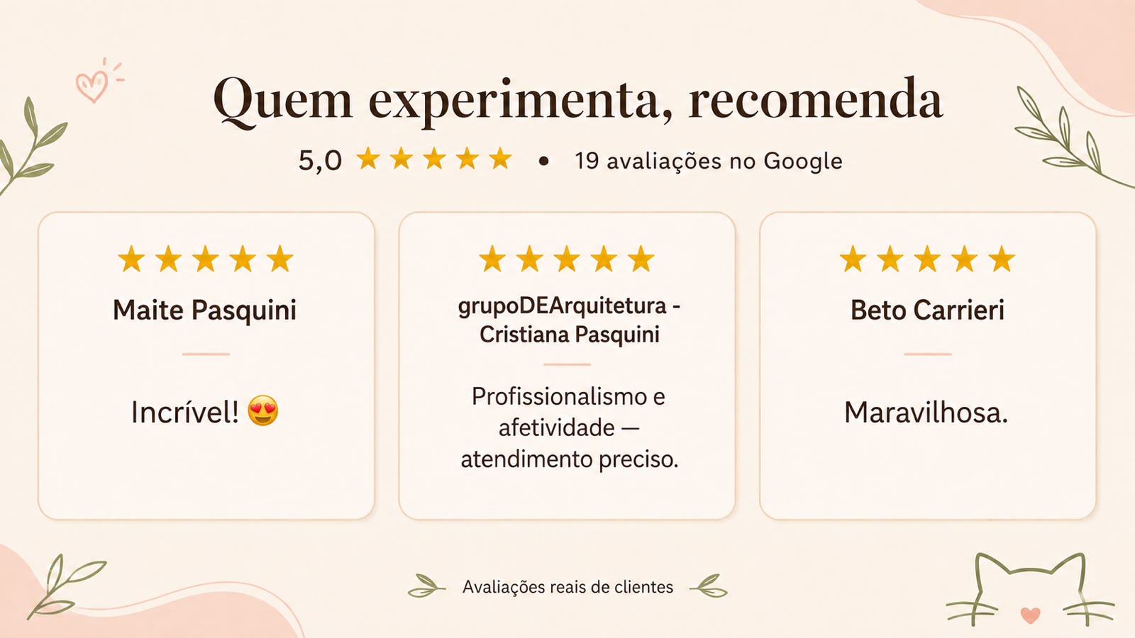 Avaliações reais no Google: Maite Pasquini, Cristiana Pasquini e Beto Carrieri